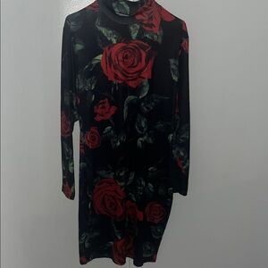 Floral Black and Red Women's Dress